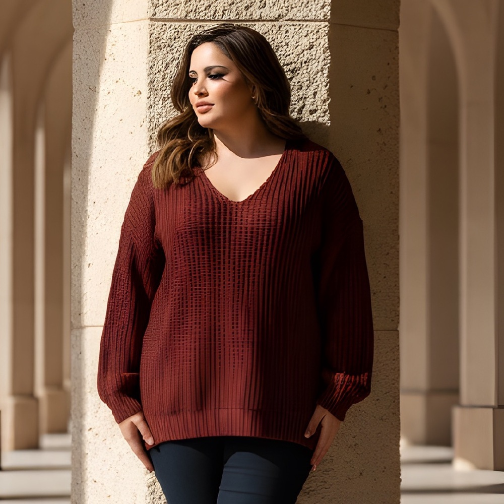 NWT Fashion Nova SZ 1X/2X burgundy sweater, knot accent reversible/bust 56”-60”